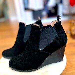 Caslon Black Suede Wedge Slip On Ankle Booties